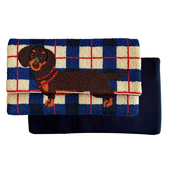 Lily Posh Dachshund Crossbody Clutch Bag, Dog Plaid Beaded Bag - Picture 3 of 3